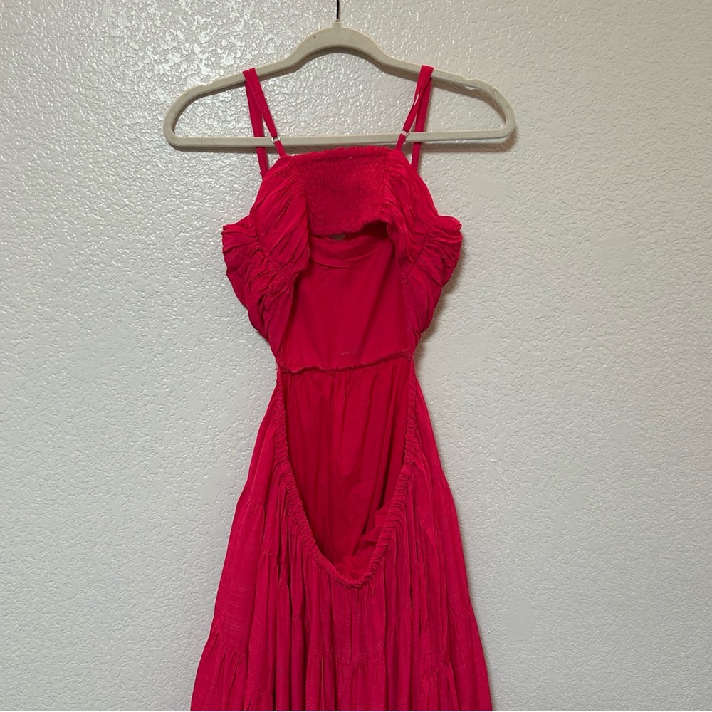 Anthropologie Let Me Be Cutout Tiered Maxi Dress Hot Pink XSP - Picture 11 of 16